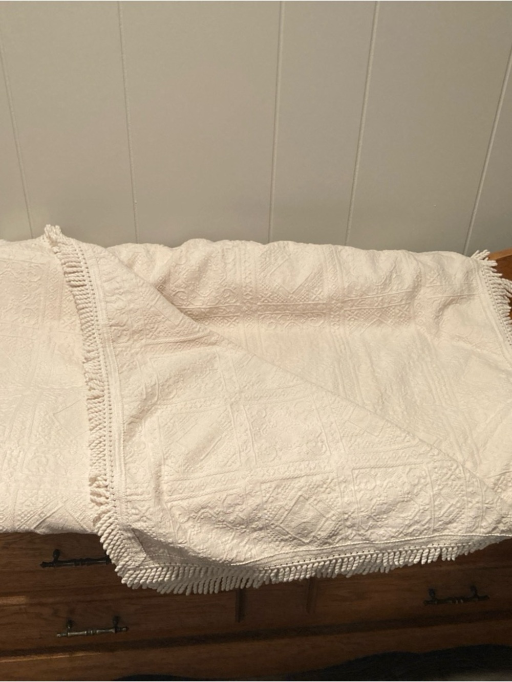 Domestications Twin Ivory Mattelasse Bedspread Fringe Edge 100% Cotton